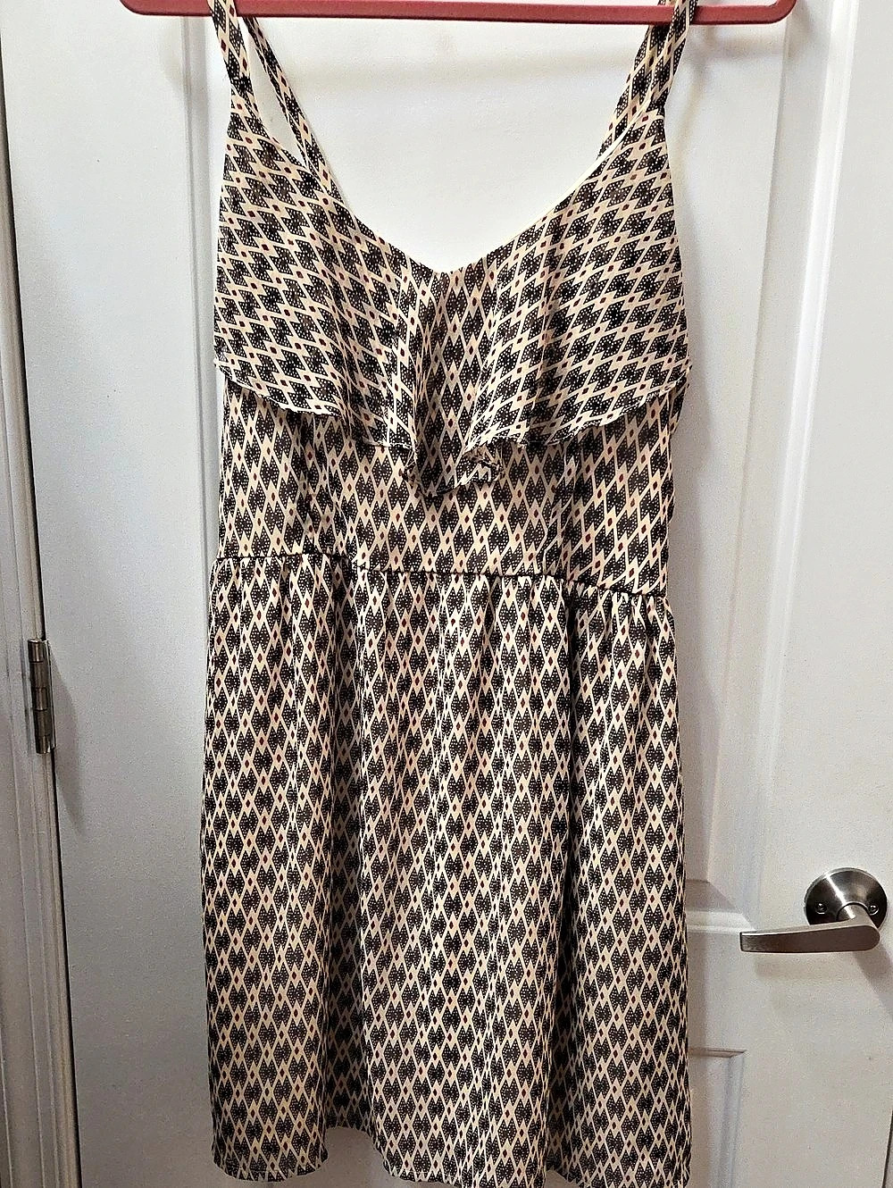 Geometric Mini Dress in Brown & Cream Like New With Pockets